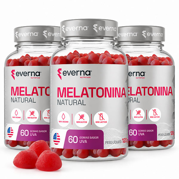 Kit 3 Melatonina Natural em gomas - Sabor uva 180uni