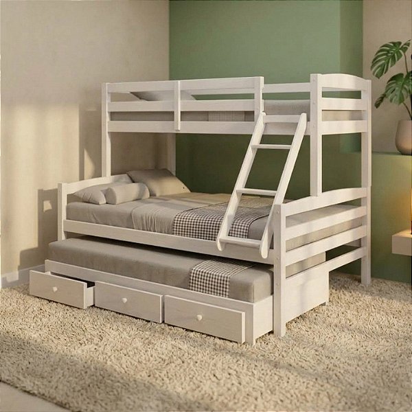 Cama Treliche Casal Solteiro Madeira Maciça 3 Gavetas