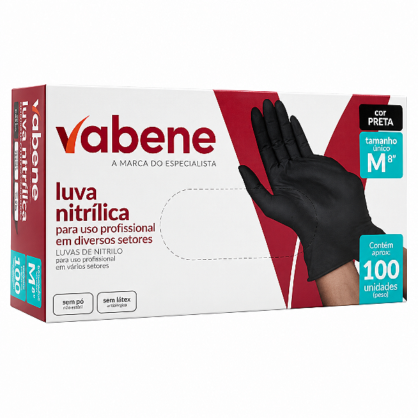 LUVA NITRILICA PRETA M 100UN - VABENE