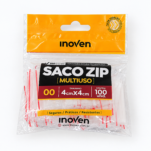 SACO ZIP 4X4 CM 100UN - INOVEN