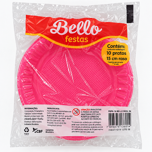 PRATO 15 RASO PINK 10UN - BELLO