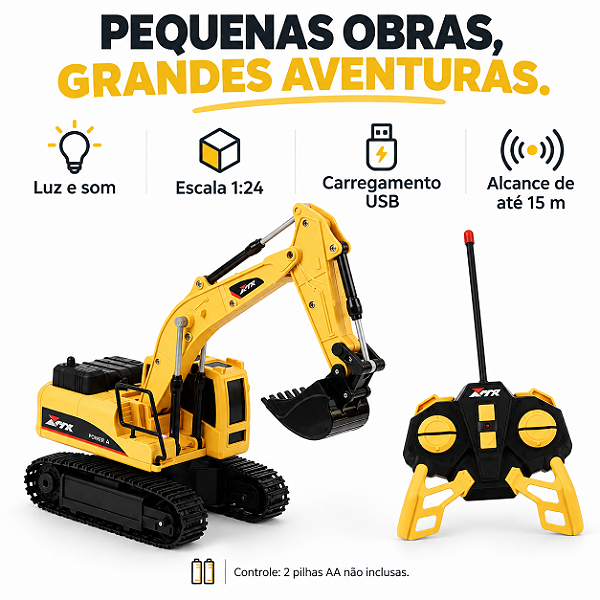 Escavadeira Controle Remoto Tings 1:24 Luz e Som