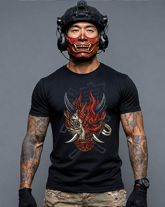 Camiseta Ronin Apparel Oni Preta com Estampa nas Costas