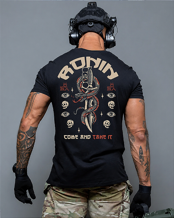 Camiseta Ronin Apparel Come and Take It Project Armour Preta com Estampa nas Costas