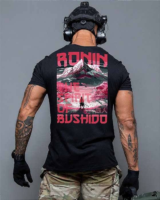 Camiseta Spirit of Bushido Ronin Apparel Preta com Estampa nas Costas