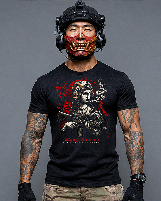 Camiseta Militar Ronin Apparel Concept Monalisa Preta com Estampa nas Costas