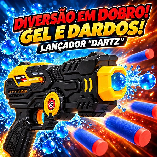 Brinquedo Lançador 2 em 1 Lança Gel e Dardos de EVA Infantil com INMETRO