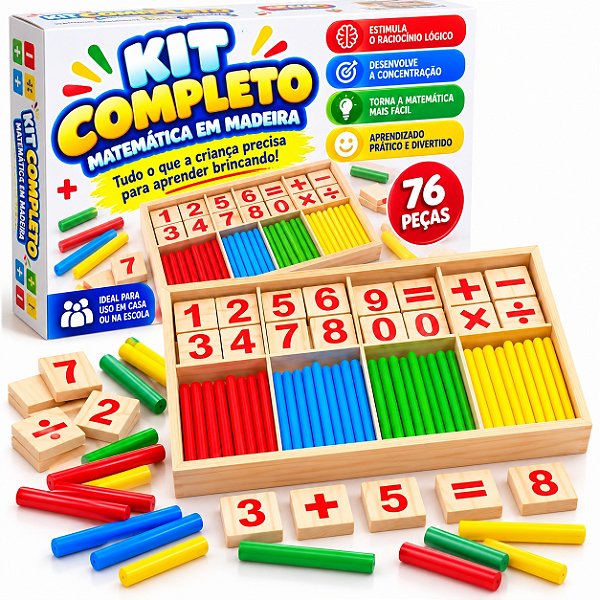 Caixa Matemática Educativa EducaPlay Madeira Infantil 76 Pçs
