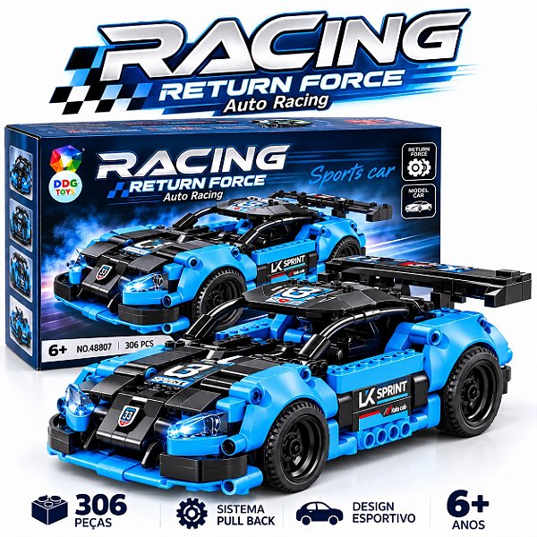 Carro Blocos de Montar 306 Peças Pull Back Racing Infantil