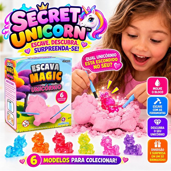 Escava Magic Unicórnio Surpresa Infantil Kit Escavação 3+