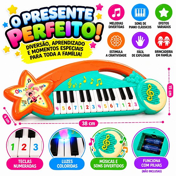 Piano Infantil Teclado Eletrônico Musical EletroPianinho 3 Modos