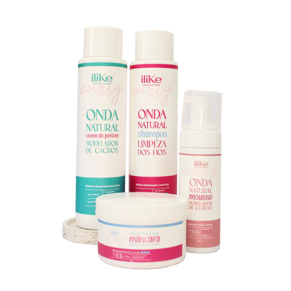 ILike Onda Natural KIT Cacheados 4 Produto - Shampoo, Mousse, Mascara e Creme de Pentear 4ABC