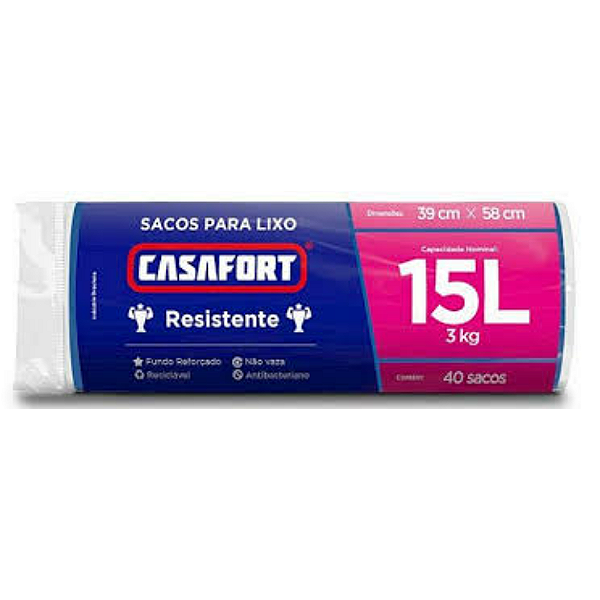 SACO LIXO CASAFORT AZUL ROLO 15 LITROS 40 SACOS