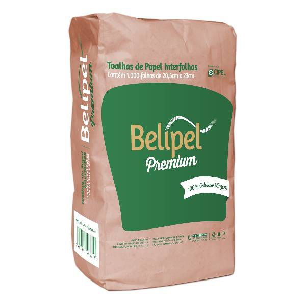 PAPEL TOALHA INTERFOLHA BELIPEL PREMIUM TIB 100% CELULOSE - 20,5 x 23 CM - 1000 FOLHAS