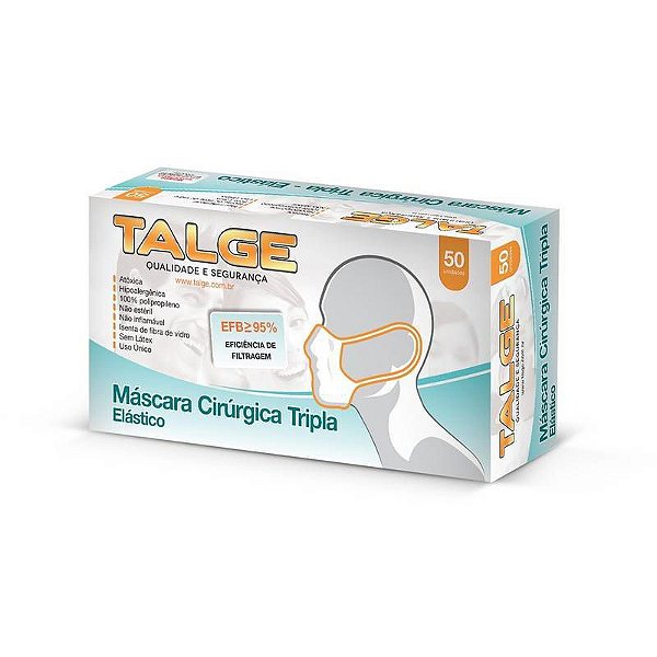 TALGE MASCARA TNT TRIPLA  ELASTICO COM 50 UNIDADES