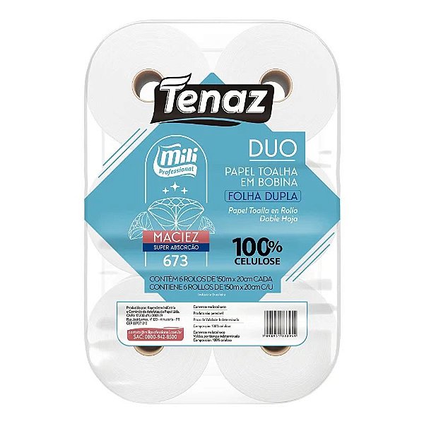 MILI BOBINA TENAZ DUO 17+17G 06 ROLOS 150MX20CM CELULOSE