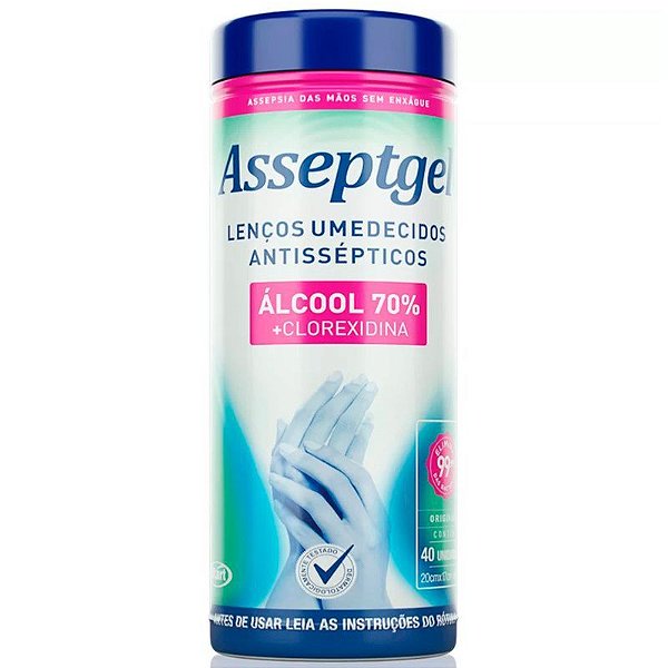ASSEPTGEL LENCO UMEDECIDO ALCOOL 70 POTE 40 UNIDADES