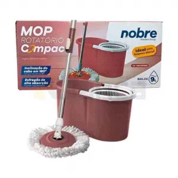 CONJUNTO MOP ROTATORIO COMPACT (BALDE 09 LTS  COM CESTO PLÁSTICO E 01 REFIL) ROSA NOBRE