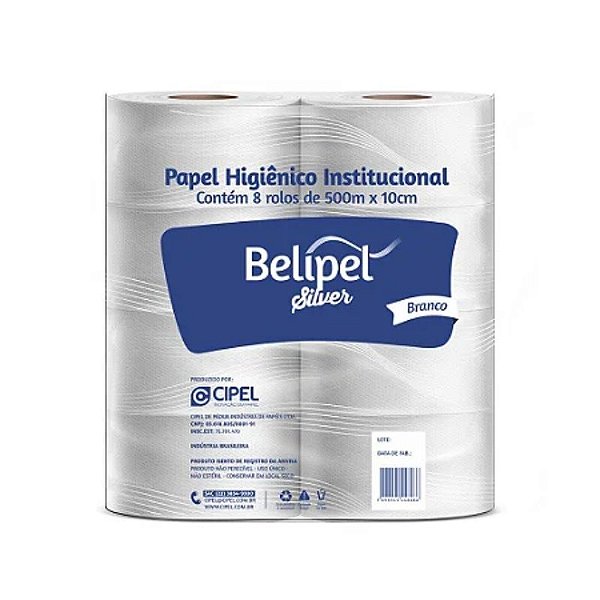 PAPEL HIG. INST. BELIPEL SILVER BRANCO C/ 08 RL X 500 MTS - FOLHA SIMPLES
