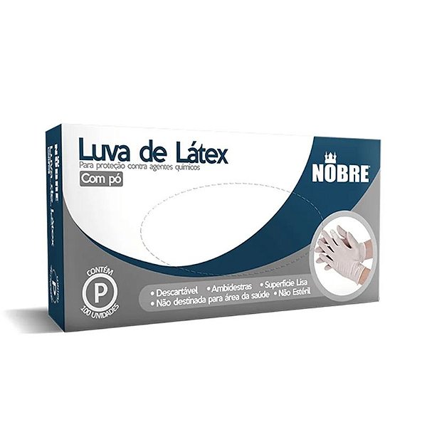 LUVA LATEX COM PÓ NOBRE PEQUENA COM 100 UNIDADES
