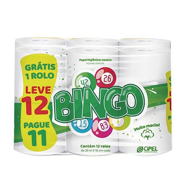 PAPEL HIGIENICO BINGO BR I - 12 X 20 M - FOLHA DUPLA