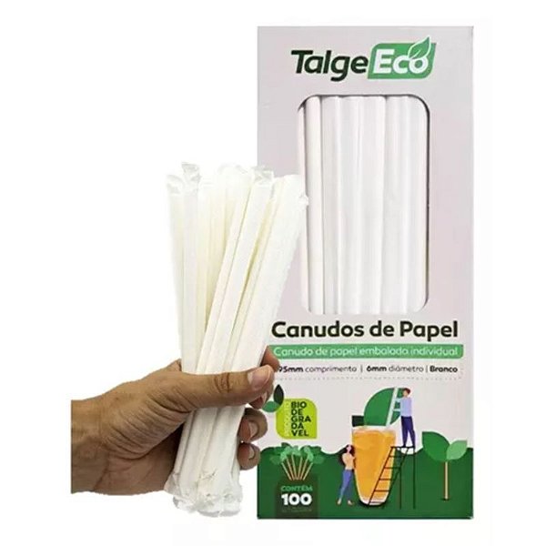 TALGE CANUDO PAPEL BRANCO FSC100% COM 100 UNIDADES