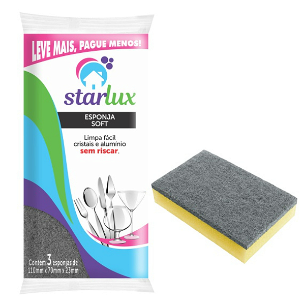 STARLUX UD ESPONJA SOFT PRATA COM 03 UNIDADES