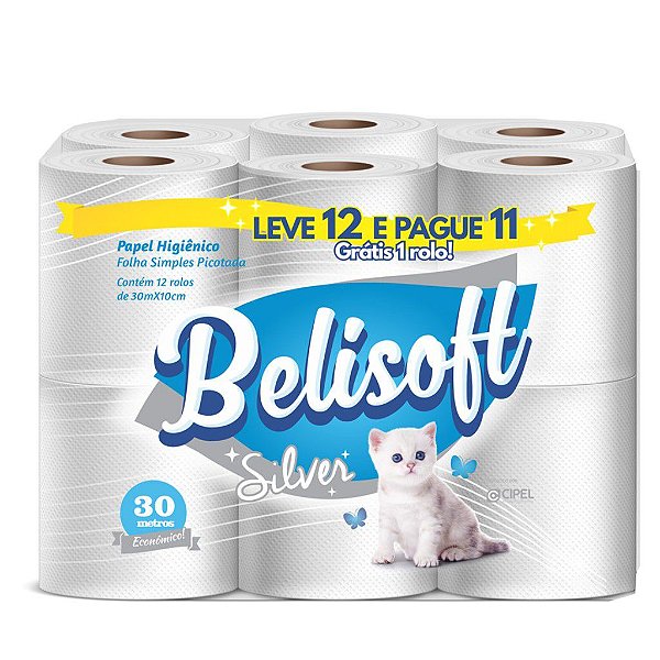 PAPEL HIGIENICO BELISOFT SILVER F. SIMPLES 12 X 30 METROS
