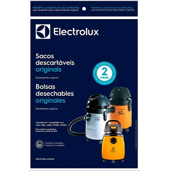 SACO DESCARTAVEL ASPIRADOR ELECTROLUX A20 CSE20 COM 3 UNIDADES