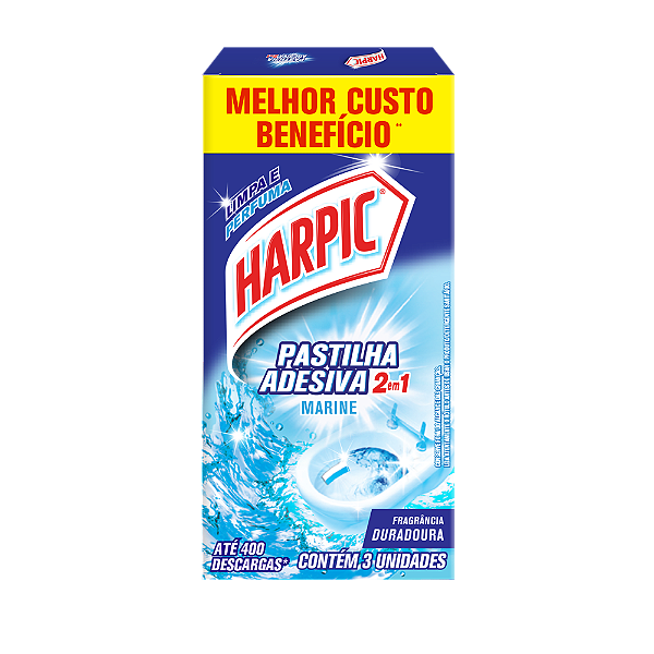 PASTILHA ADESIVA HARPIC 2EM1 MARINE 03 UNIDADES