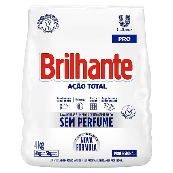DETERGENTE PO BRILHANTE LIMPEZA TOTAL SEM PERFUME 04 KGS