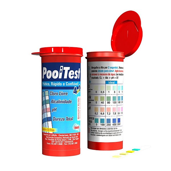 HIDROALL PISCINAS KIT FITA TESTE POOLTEST 4 EM 1 - 50 FITAS