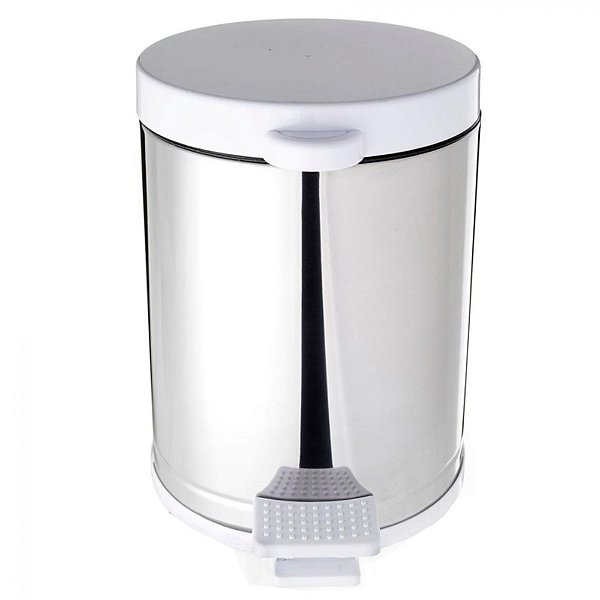 LIXEIRA PEDAL/CESTO VIEL INOX  TAMPA BRANCA 10,5 L