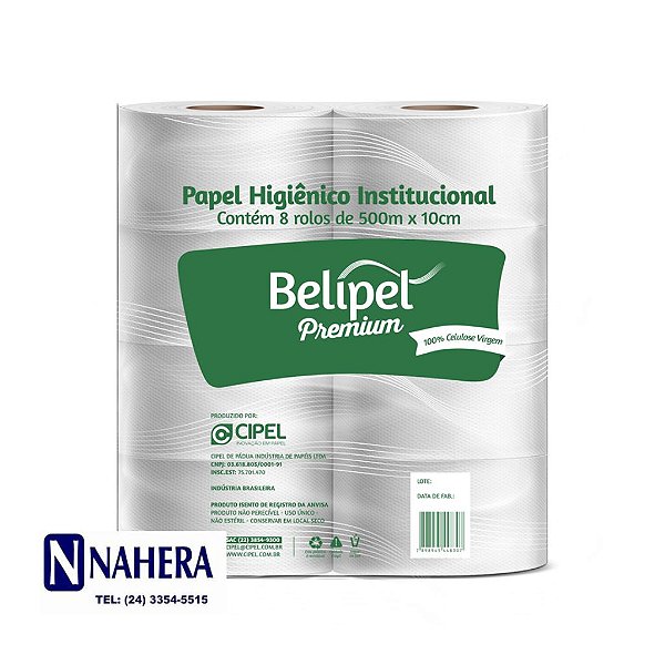 PAPEL HIG.INST. BELIPEL PREMIUM 100% CELULOSE C/ 08 X 300 METROS - FOLHA SIMPLES