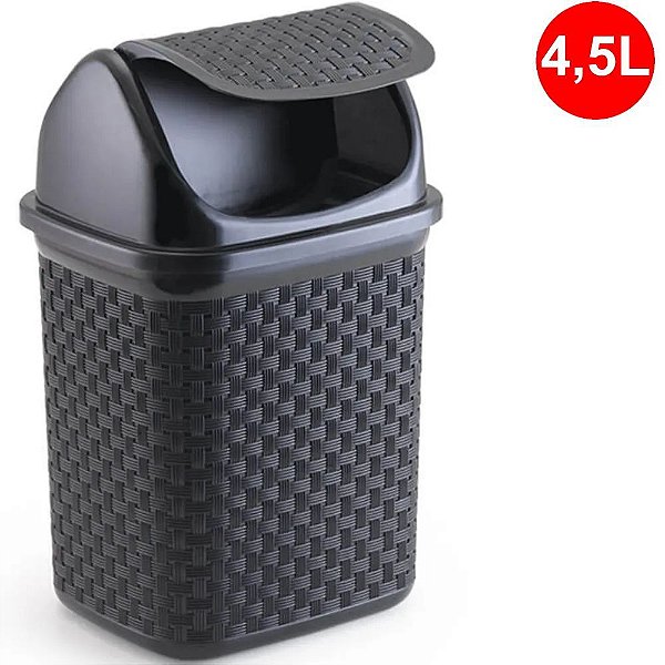 LIXEIRA DE PIA BASCULANTE RATTAN 4,5 LITROS PRETO