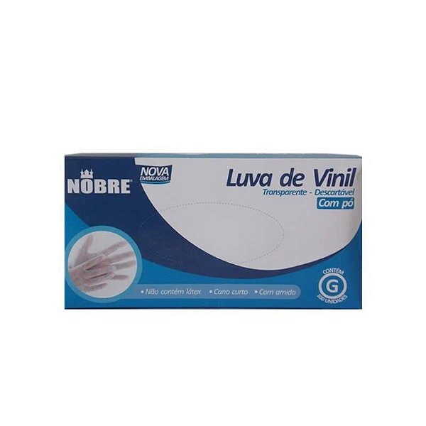 LUVA VINIL COM PÓ NOBRE GRANDE COM 100 UNIDADES