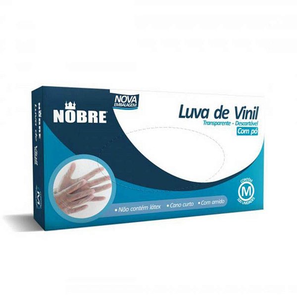 LUVA VINIL COM PÓ NOBRE MEDIA COM 100 UNIDADES