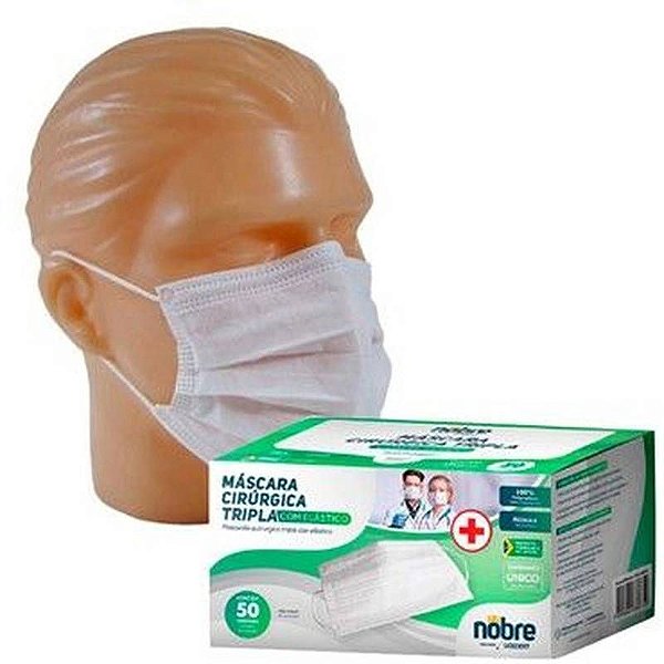 MASCARA CIRURGICA TRIPLA COM ELASTICO NOBRE COM 50 UNIDADES - REF NB001