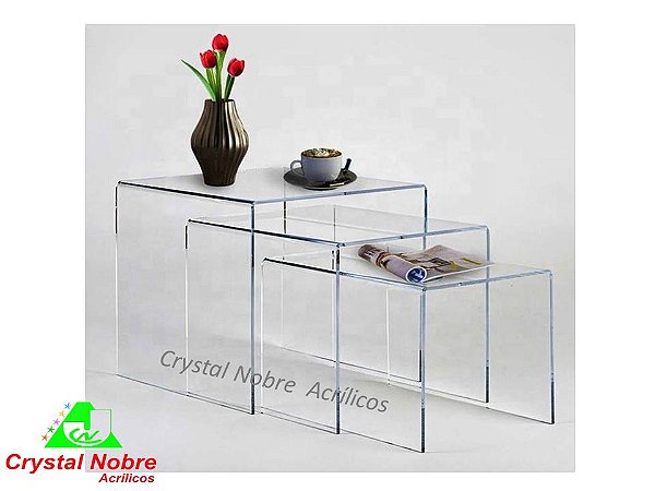 Mesa Lateral Trio Degraus em Acrílico Cristal Transparente