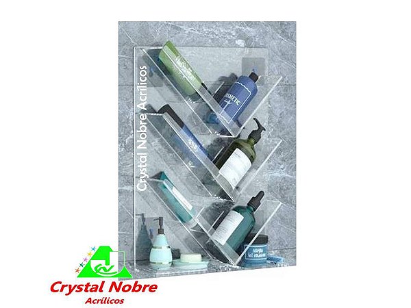 Prateleira para Banheiro em V com 3 Andares Linha Crystal Luxe
