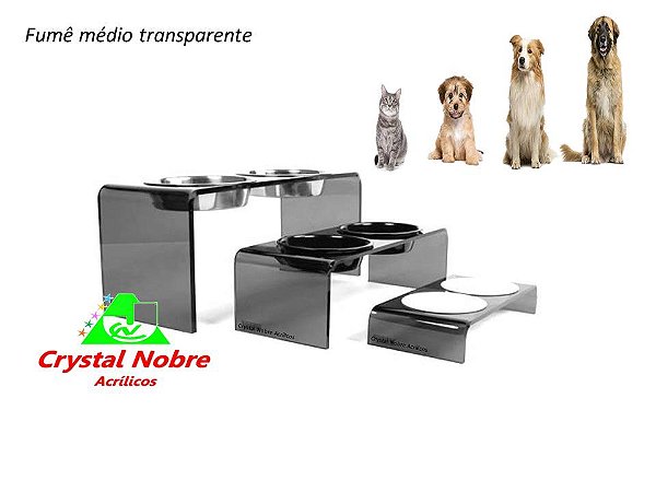 Comedouro Bebedouro Duplo Elevado Trio Acrílico Luxe Line