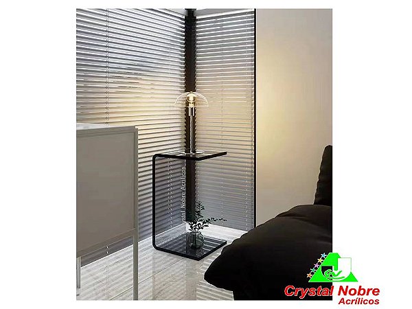 Mesa Lateral de Acrílico Formato C Fumê Médio Linha Home Luxe