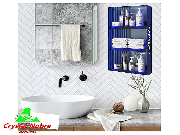 Prateleira Para Banheiro 3 Andares Acrílico Az Transp Linha Lux Color