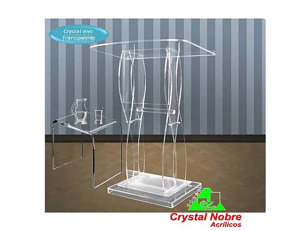 Púlpito de Acrílico Sinfônico S Duplo com Led e Mesa Assistente