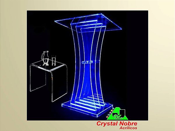 Púlpito De Acrílico Filarmônico Arqueado Com Led e Mesa Assistente