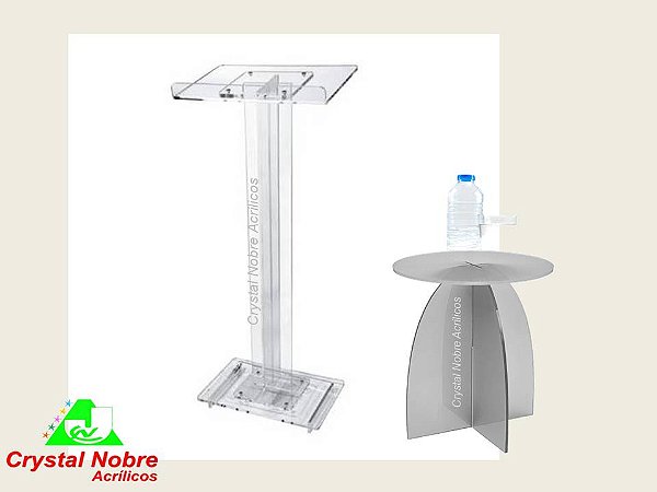 Púlpito De Acrílico Clássico Nobre 1CLNC Com Mesa Assistente