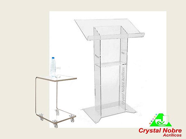 Púlpito De Acrílico Tradicional  Nobre 04  U1PC Com Mesa Assistente