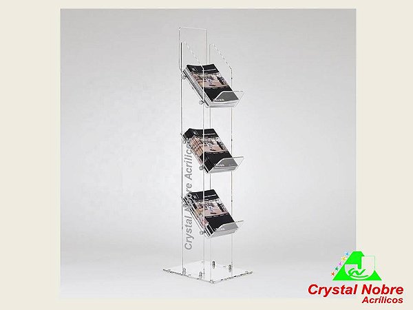 Porta Revistas De Chão Em Acrílico Com 3 Divisórias