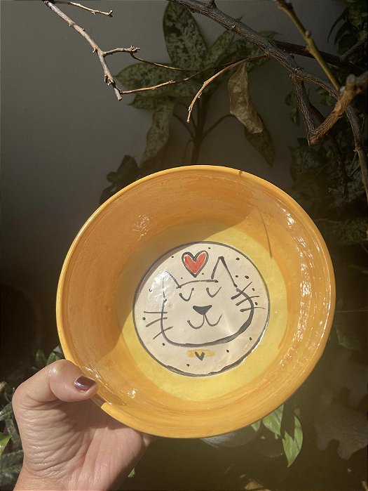 Tigela/ Bowl Gatinho no amarelo