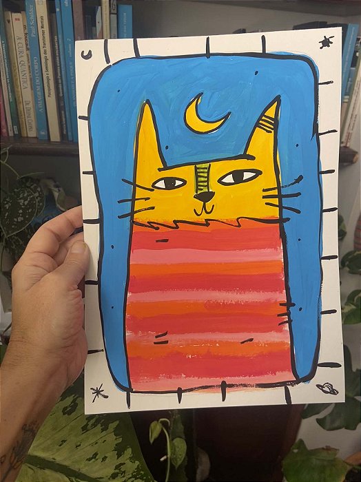 Pintura Gato e Lua